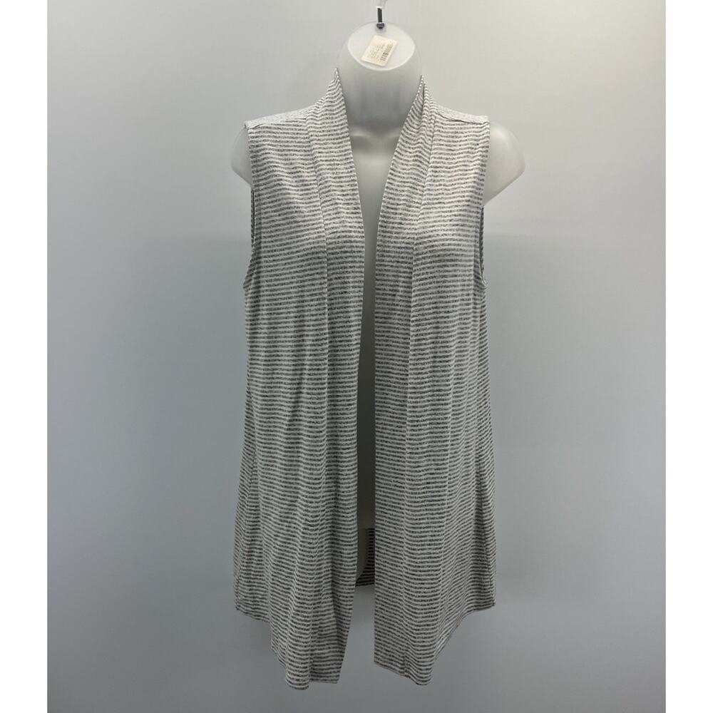 Chico's Womens Size 0 Small Gray & White Strip Long Open Duster